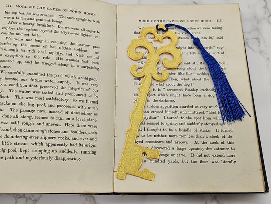 Lesezeichen Antiker Schlüssel Gold mit Quaste Blau | 3D Druck | Bookmark