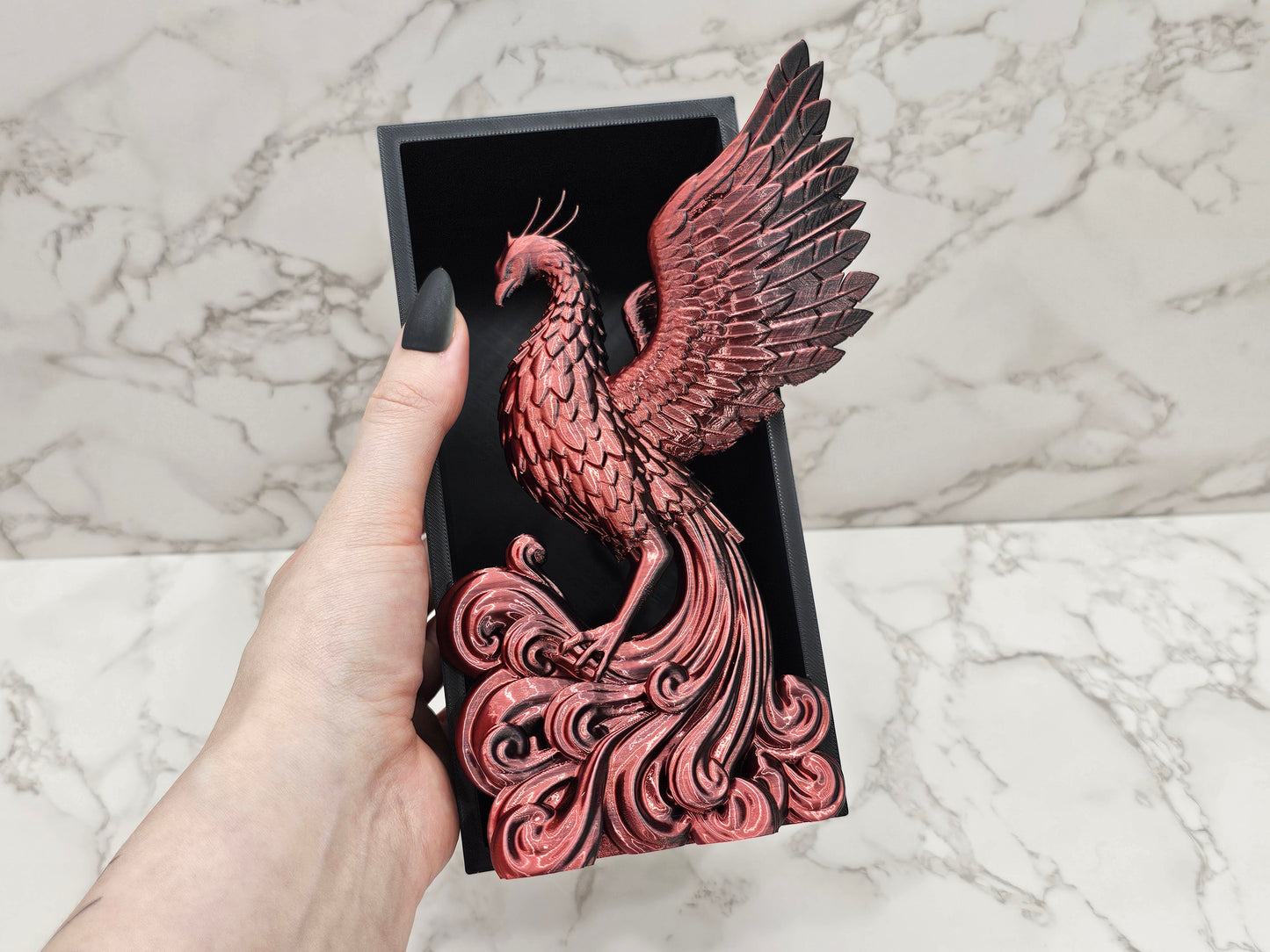 Book Nook Phoenix Rot/Schwarz glänzend | 3D Druck | Buchstütze | Dekoration Bücherregal