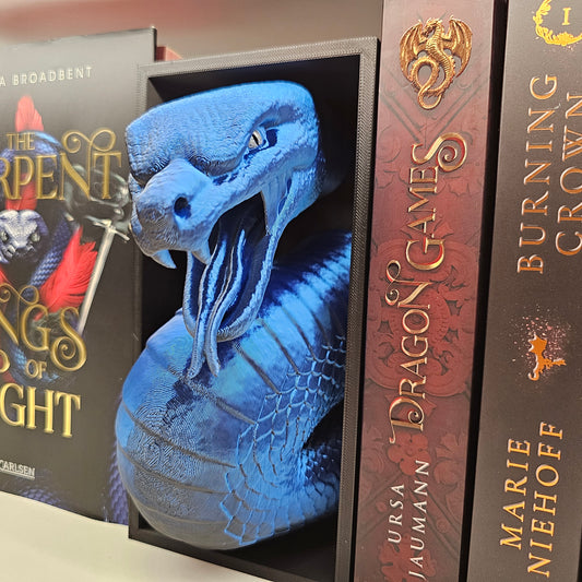Book Nook Schlange Blau/Schwarz glänzend | 3D Druck | Buchstütze | Dekoration Bücherregal