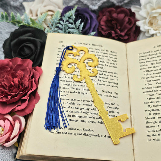 Lesezeichen Antiker Schlüssel Gold mit Quaste Blau | 3D Druck | Bookmark