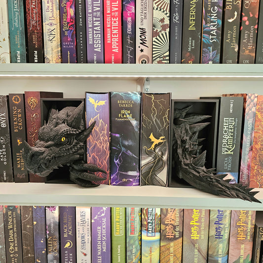 Book Nook Drache Schwarz Set/Einzeln | 3D Druck | Buchstütze | Dekoration Bücherregal