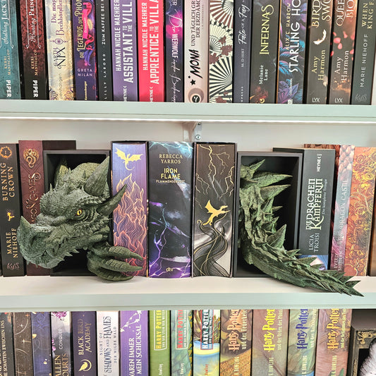 Book Nook Drache Grün/Goldglitzer Set/Einzeln | 3D Druck | Buchstütze | Dekoration Bücherregal