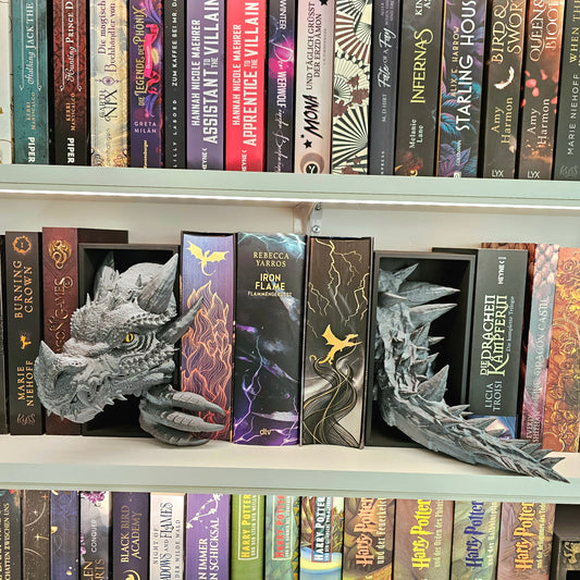 Book Nook Drache Silberschwarz Set/Einzeln | 3D Druck | Buchstütze | Dekoration Bücherregal