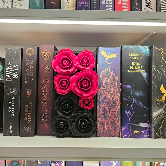 Book Nook Rose | Schwarz/Rot | 3D Druck | Buchstütze | Dekoration Bücherregal