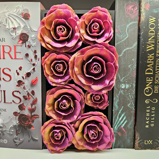 Book Nook Rose | Pink/Gold Seide | 3D Druck | Buchstütze | Dekoration Bücherregal