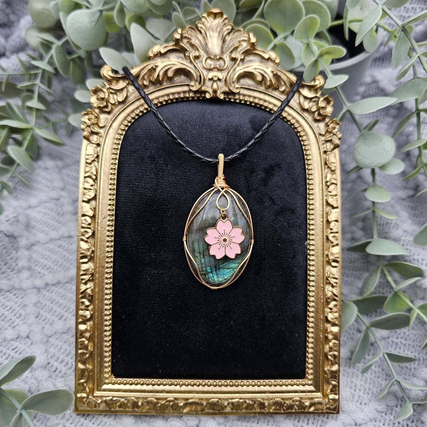 Labradorite & Sakura Pendant | Jewelry Wire | Gemstone Necklace