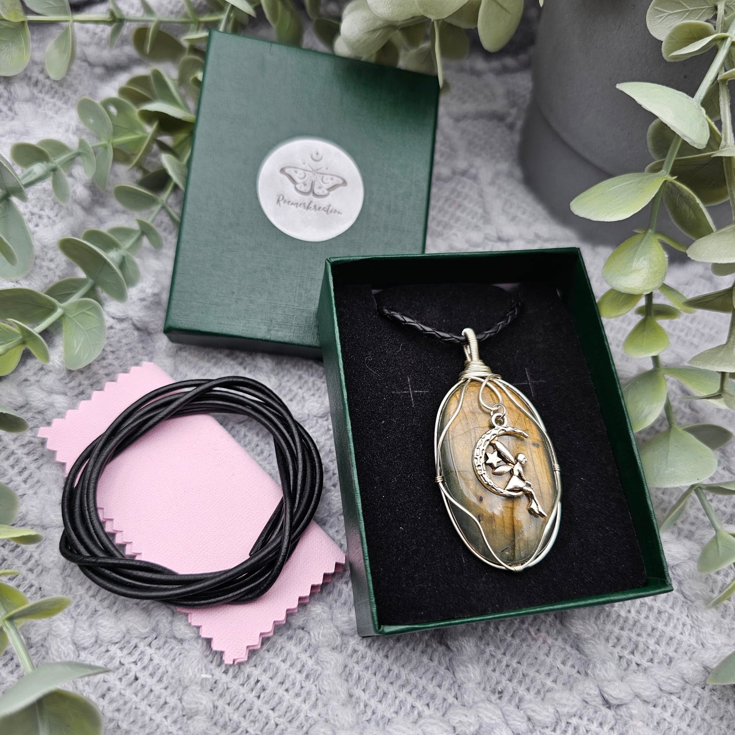 Labradorit & Fee Anhänger | Schmuckdraht | Edelstein Halskette