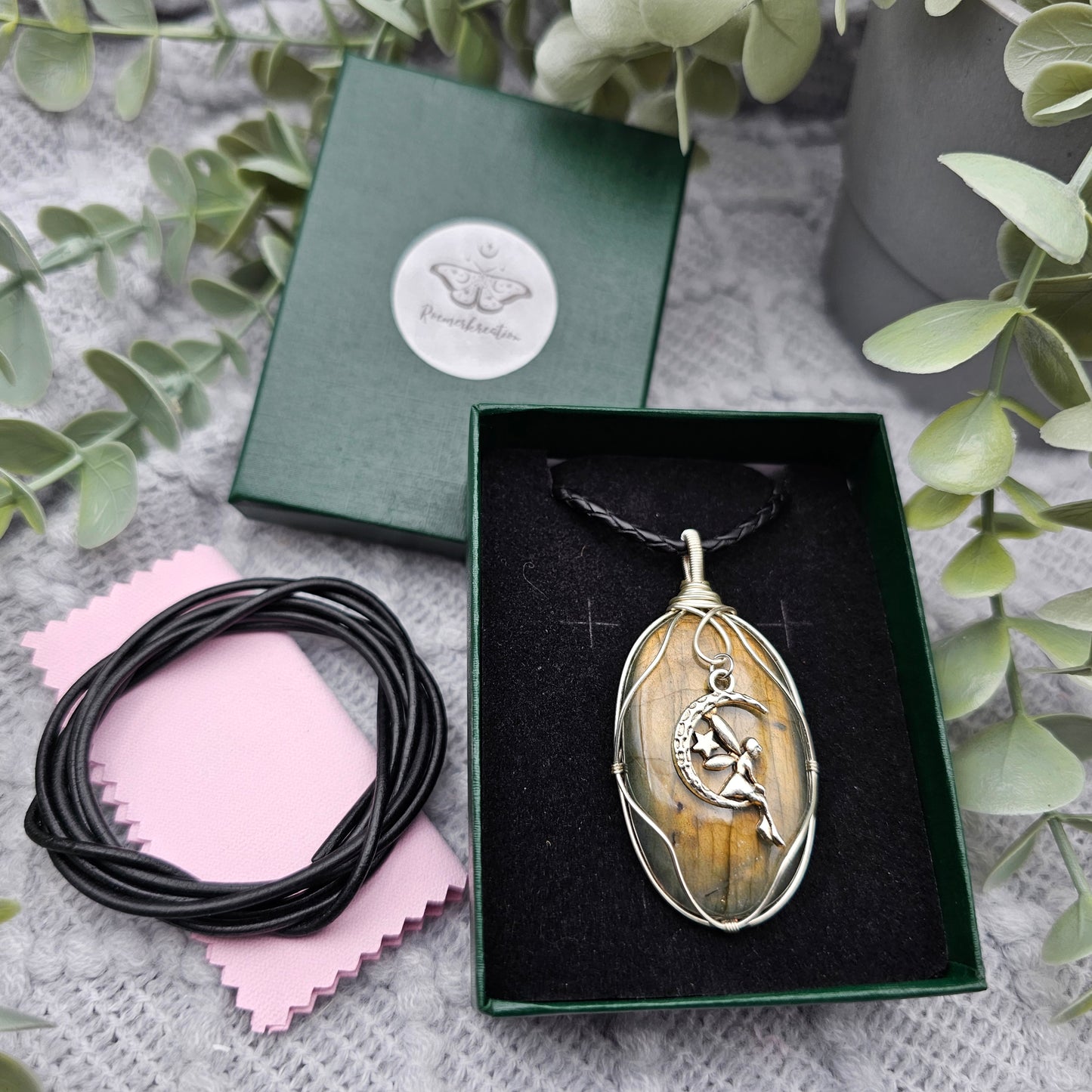 Labradorit & Fee Anhänger | Schmuckdraht | Edelstein Halskette