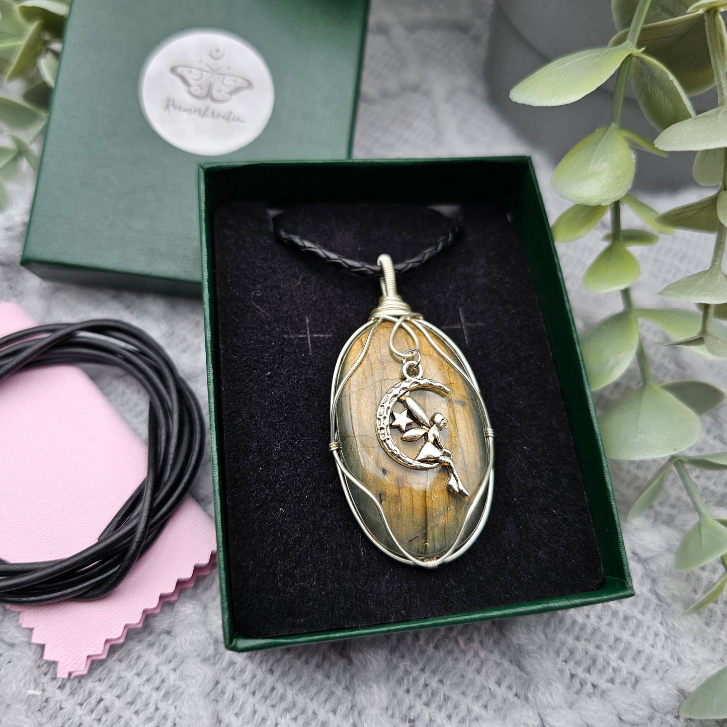 Labradorit & Fee Anhänger | Schmuckdraht | Edelstein Halskette