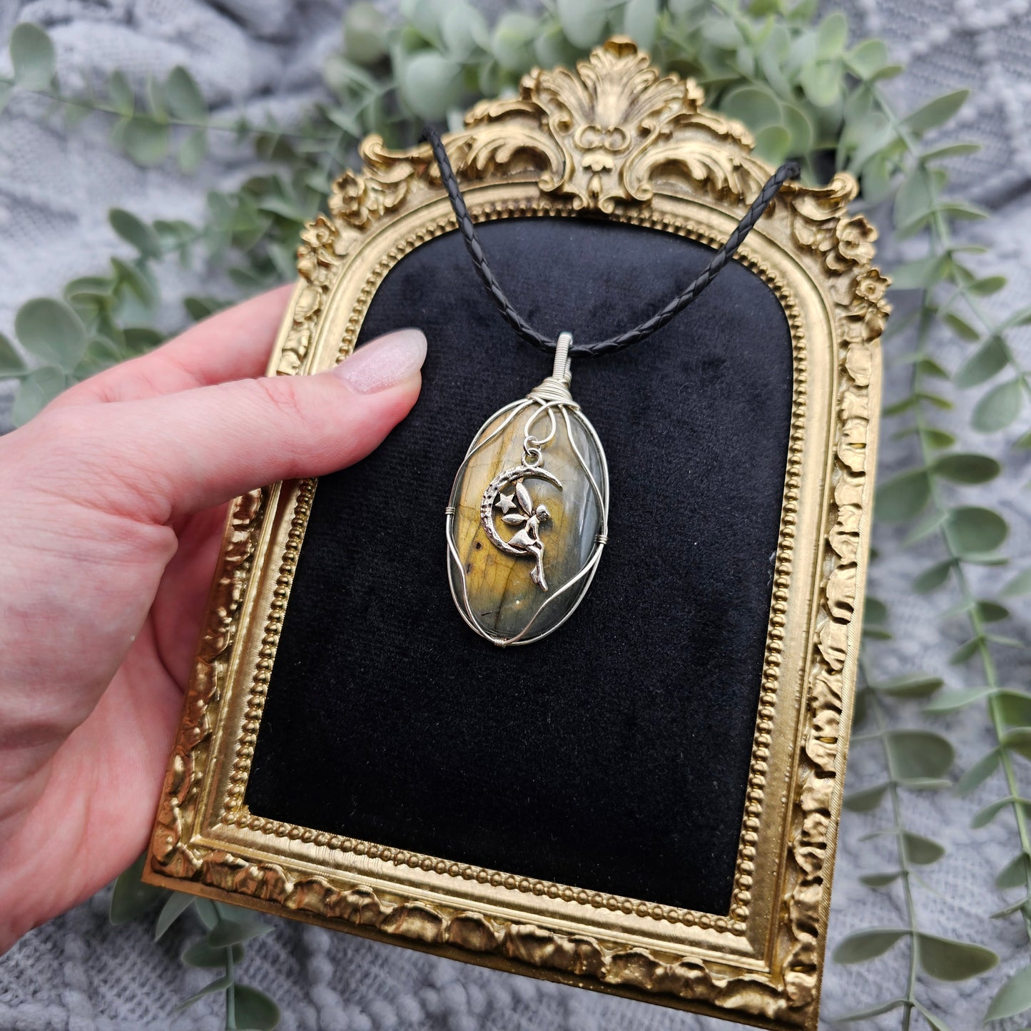 Labradorit & Fee Anhänger | Schmuckdraht | Edelstein Halskette