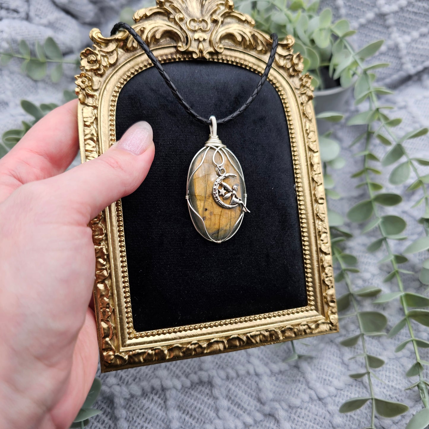 Labradorit & Fee Anhänger | Schmuckdraht | Edelstein Halskette