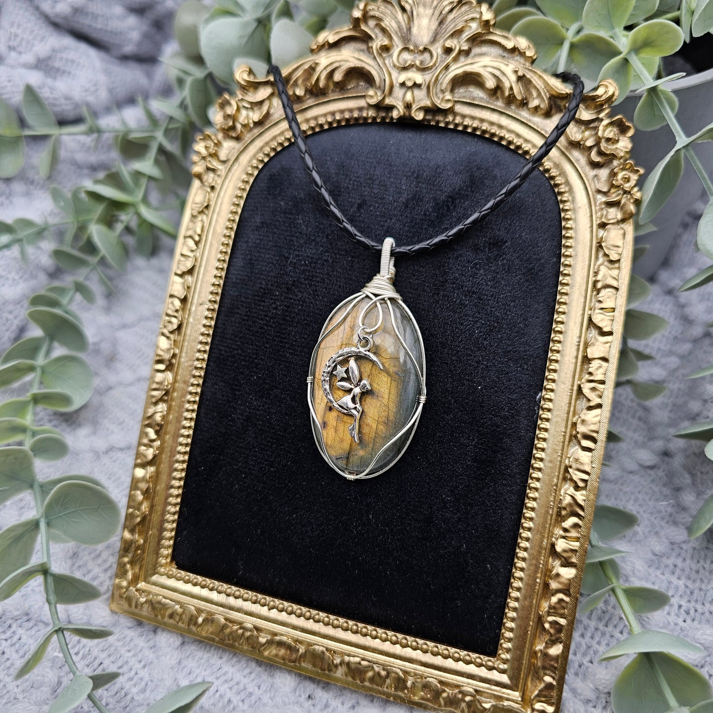 Labradorit & Fee Anhänger | Schmuckdraht | Edelstein Halskette