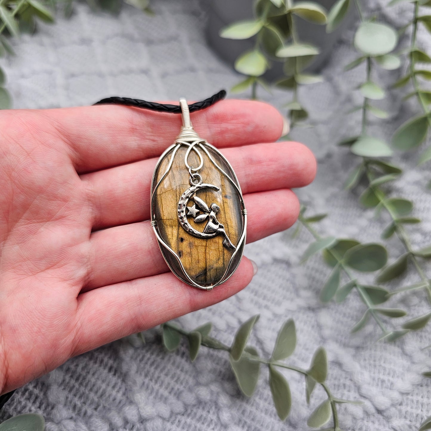 Labradorit & Fee Anhänger | Schmuckdraht | Edelstein Halskette