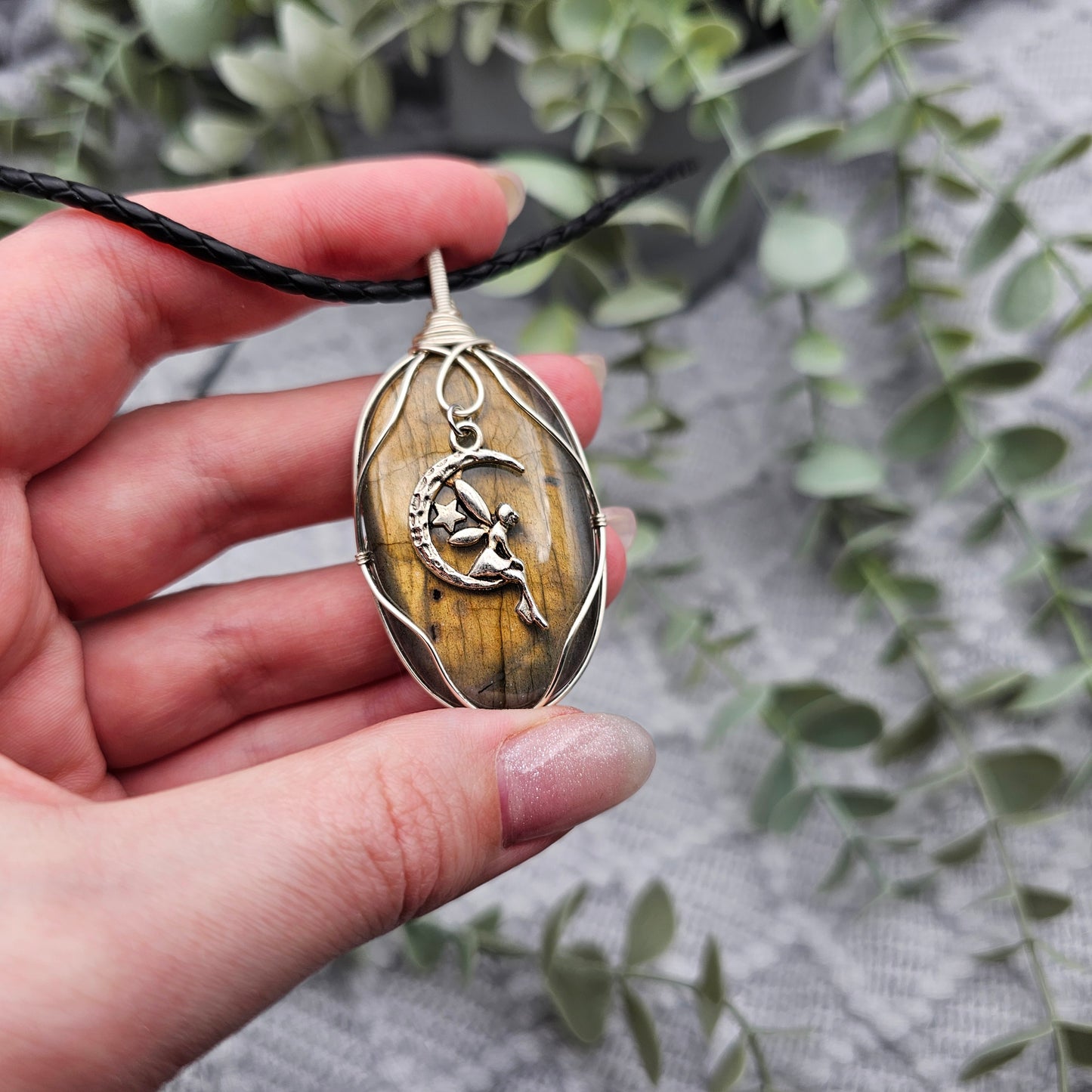 Labradorit & Fee Anhänger | Schmuckdraht | Edelstein Halskette