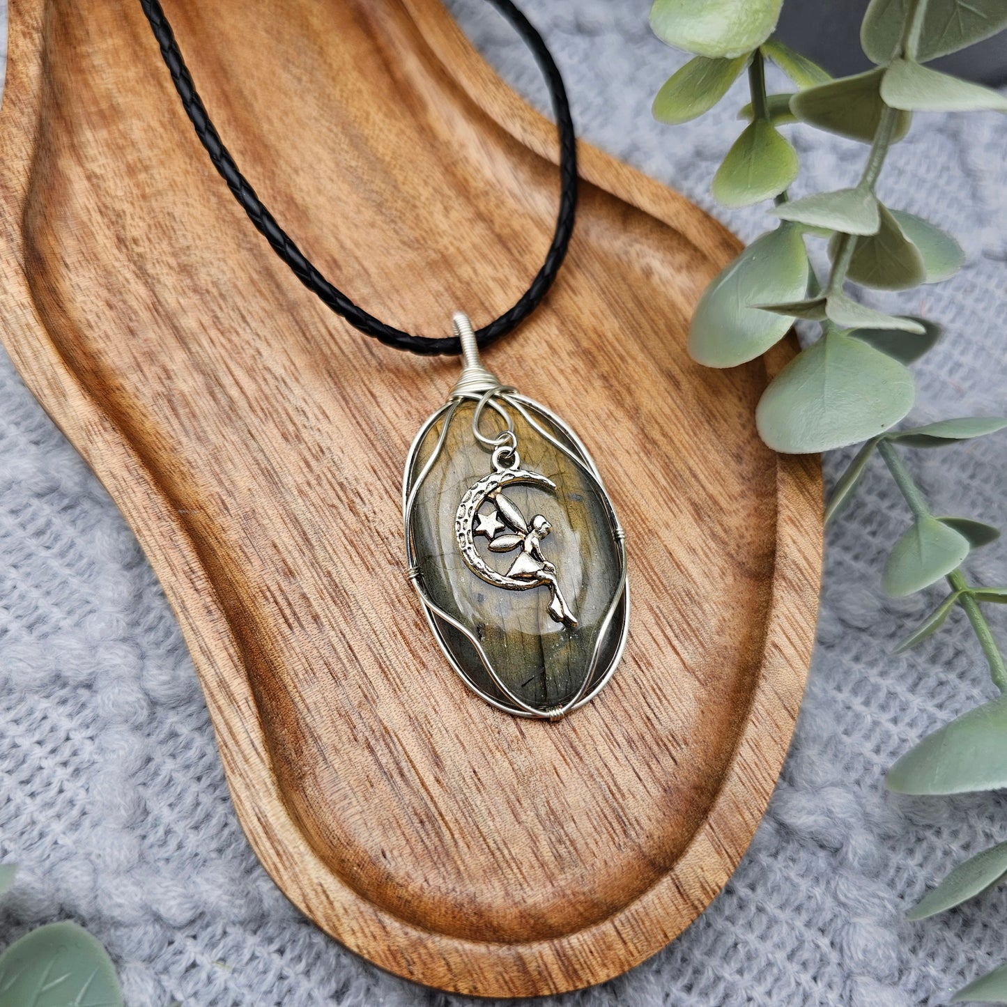 Labradorit & Fee Anhänger | Schmuckdraht | Edelstein Halskette