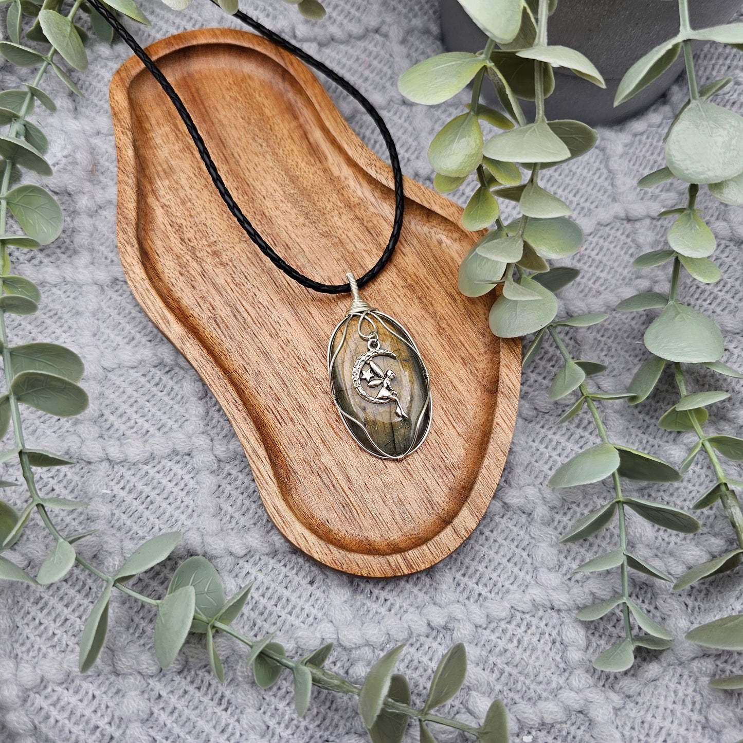 Labradorit & Fee Anhänger | Schmuckdraht | Edelstein Halskette