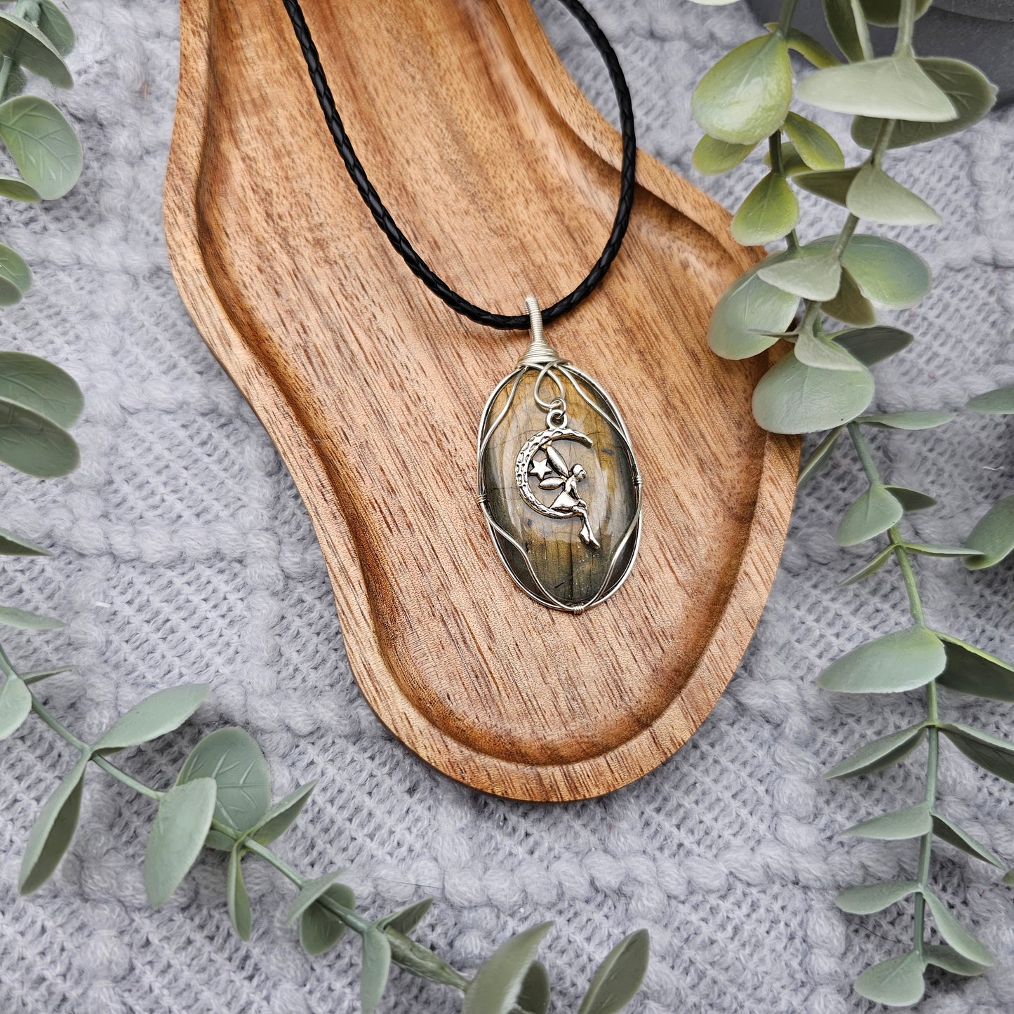 Labradorit & Fee Anhänger | Schmuckdraht | Edelstein Halskette