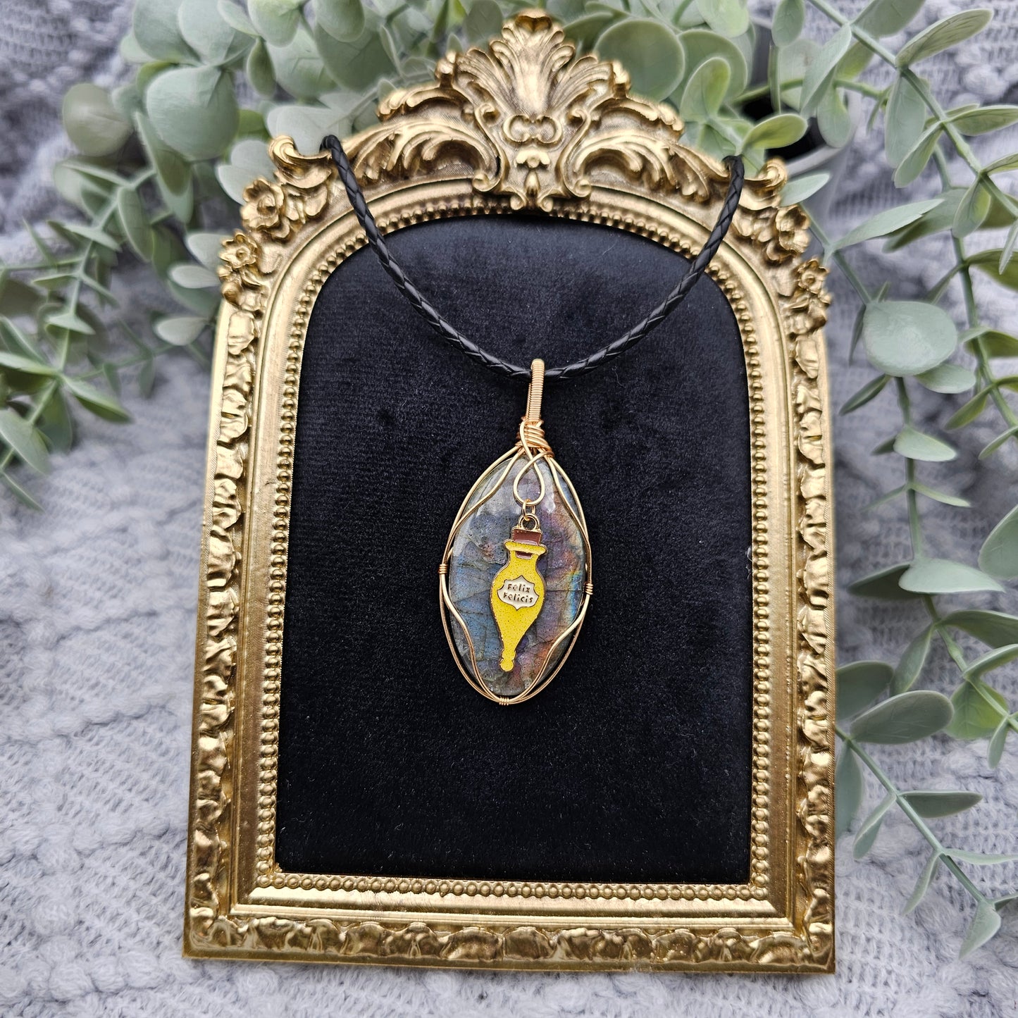 Labradorit & Glückstrank Anhänger | Schmuckdraht | Edelstein Halskette