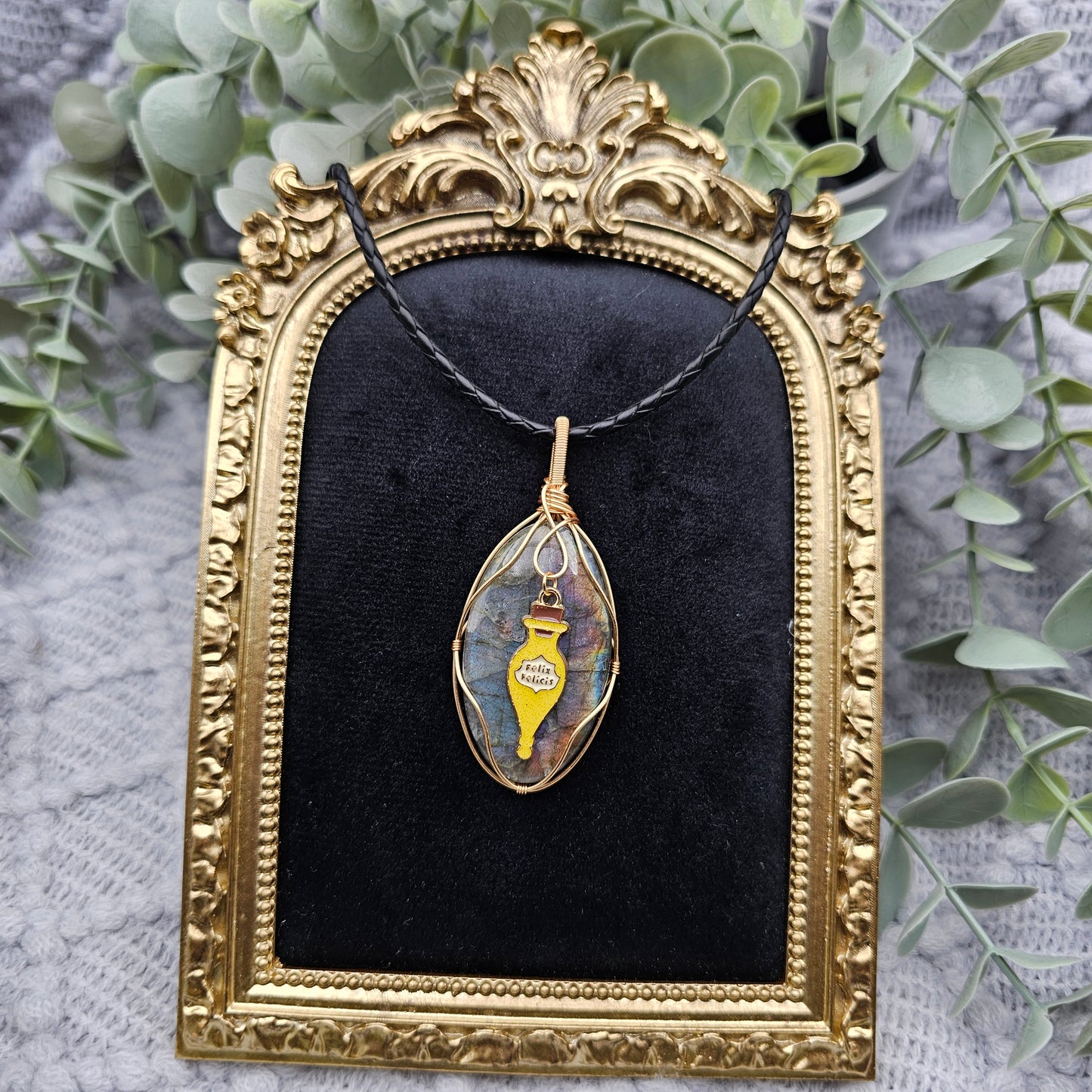 Labradorit & Glückstrank Anhänger | Schmuckdraht | Edelstein Halskette