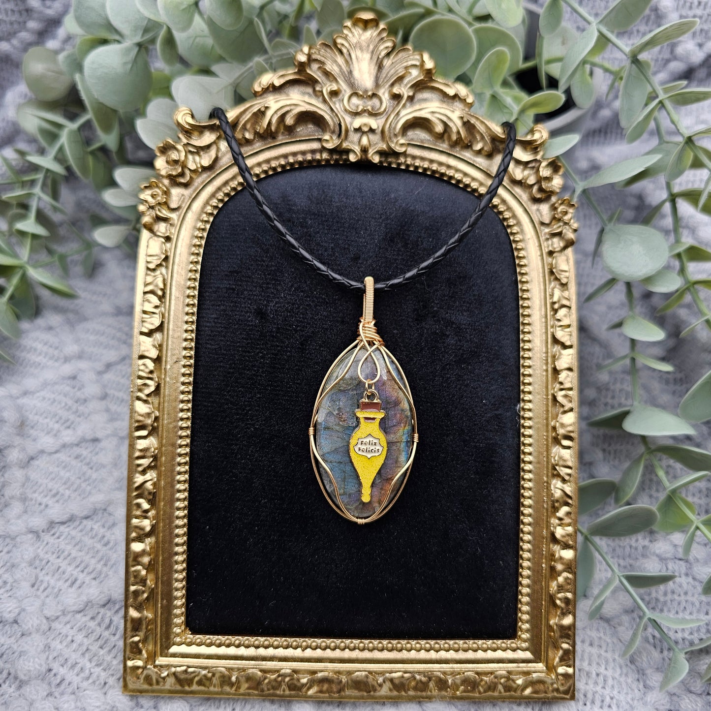 Labradorit & Glückstrank Anhänger | Schmuckdraht | Edelstein Halskette