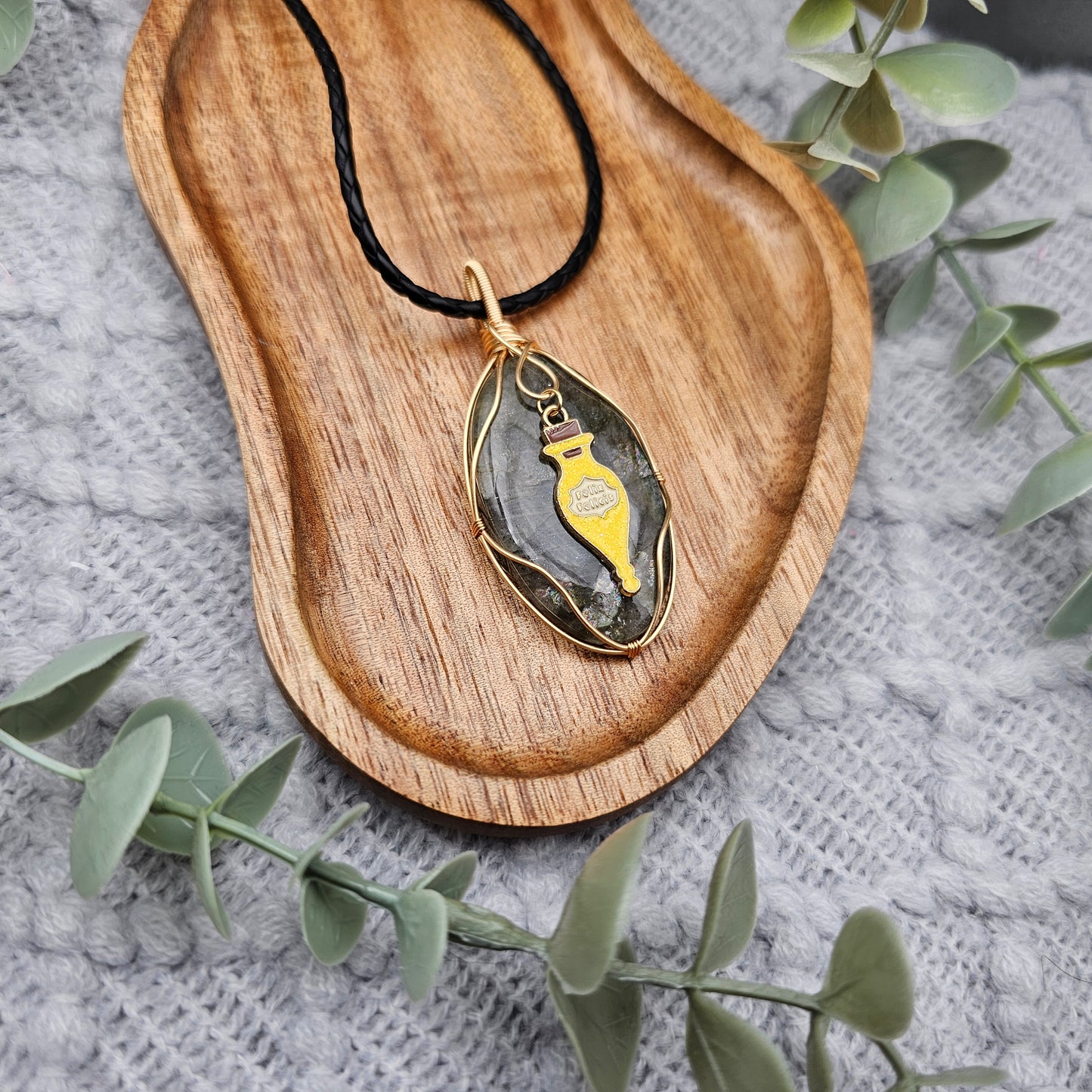 Labradorit & Glückstrank Anhänger | Schmuckdraht | Edelstein Halskette