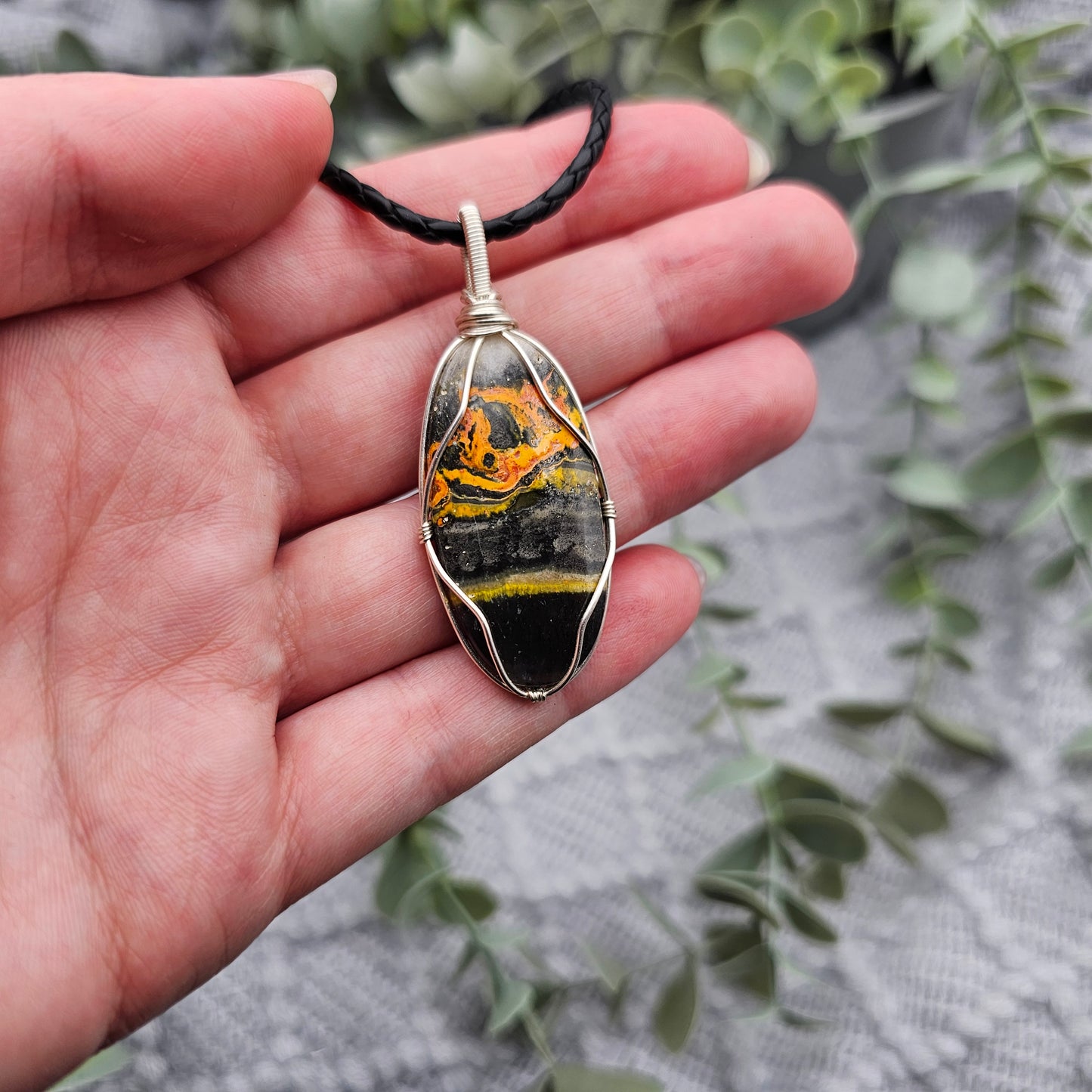 Jaspis Anhänger | Schmuckdraht | Edelstein Halskette