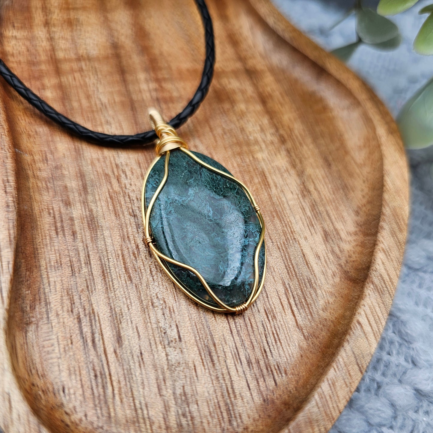 Moosachat Anhänger | Schmuckdraht | Edelstein Halskette