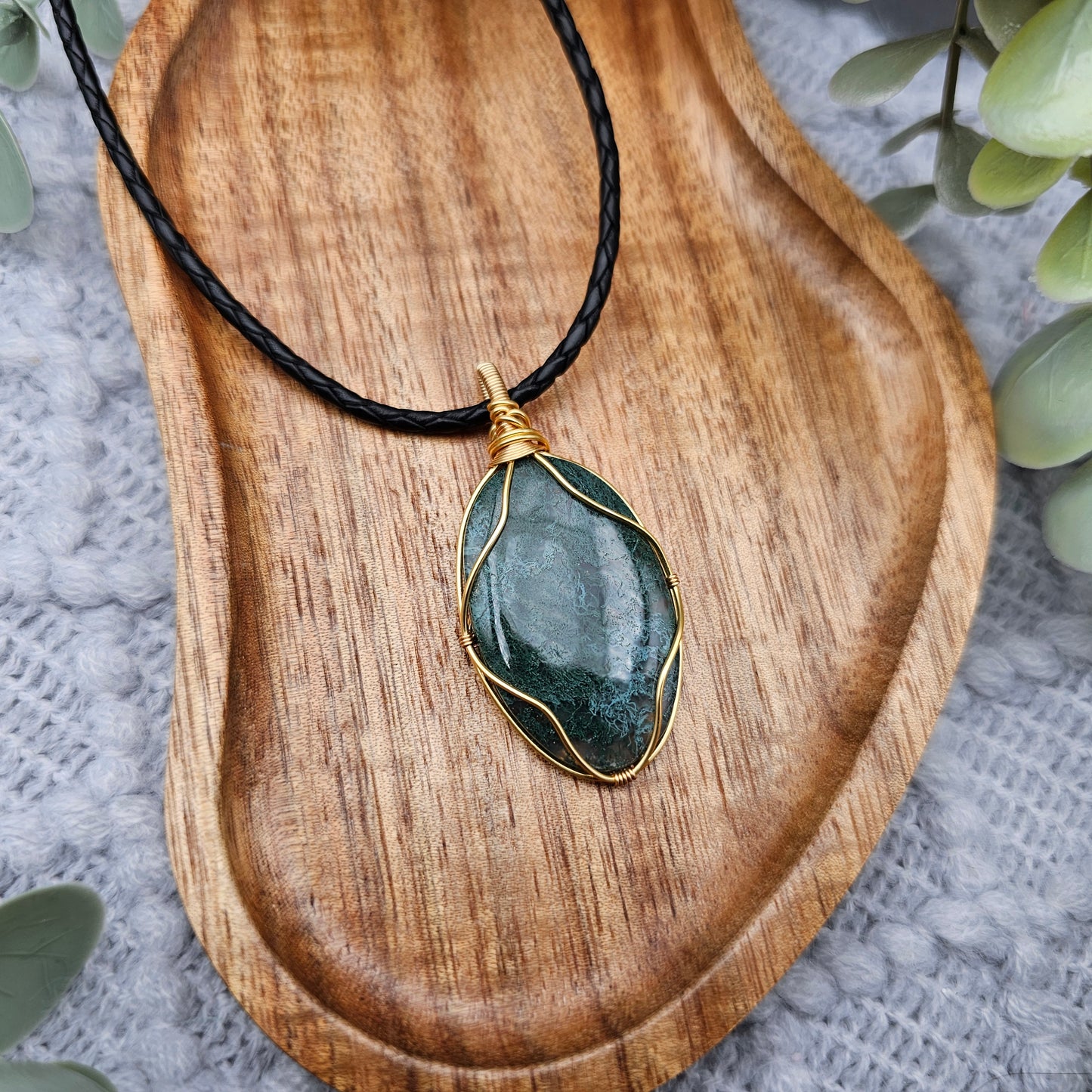 Moosachat Anhänger | Schmuckdraht | Edelstein Halskette