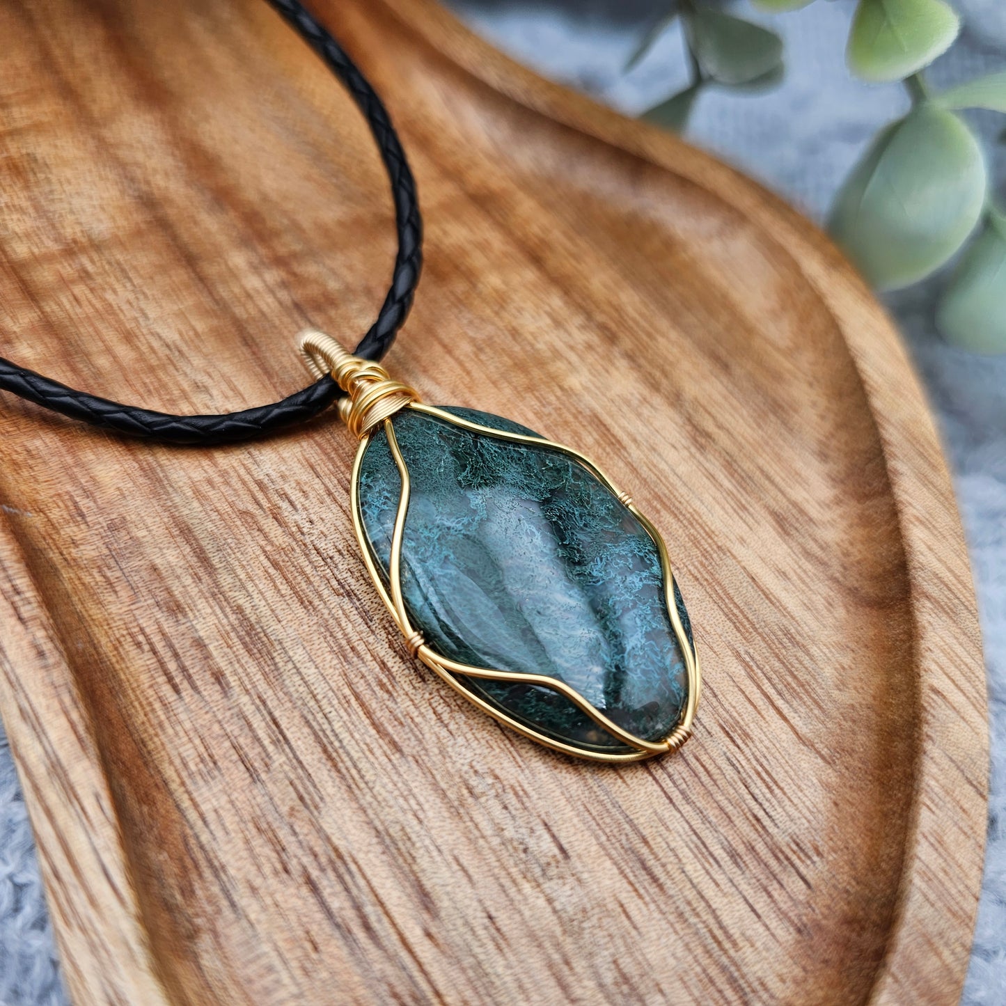 Moosachat Anhänger | Schmuckdraht | Edelstein Halskette