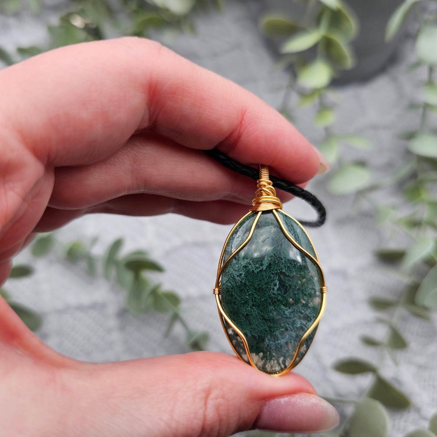 Moosachat Anhänger | Schmuckdraht | Edelstein Halskette