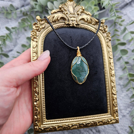 Moosachat Anhänger | Schmuckdraht | Edelstein Halskette