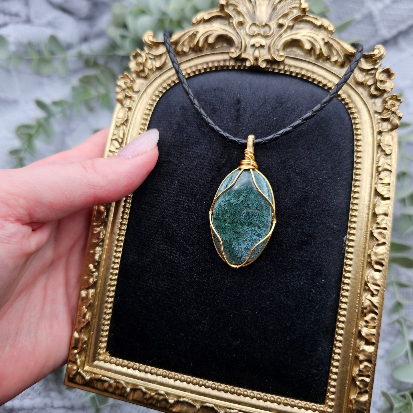 Moosachat Anhänger | Schmuckdraht | Edelstein Halskette