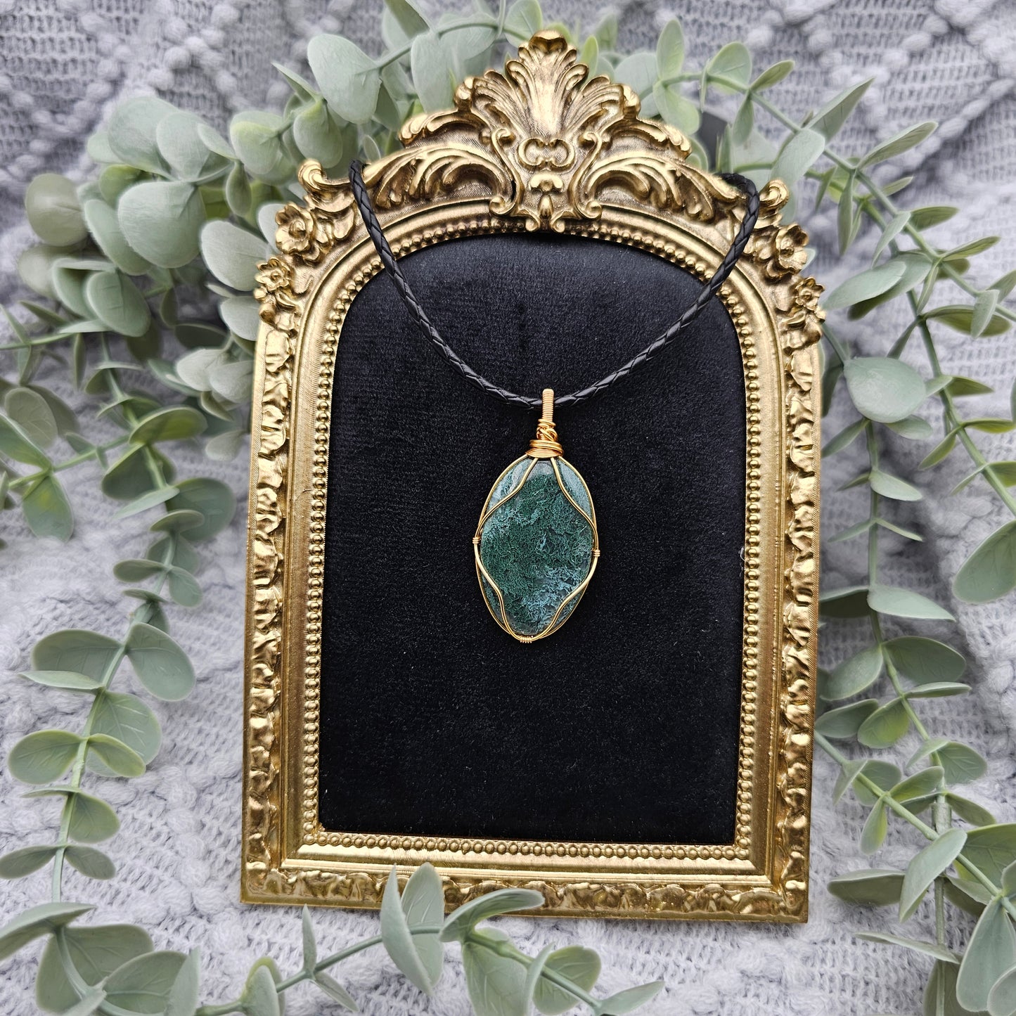 Moosachat Anhänger | Schmuckdraht | Edelstein Halskette