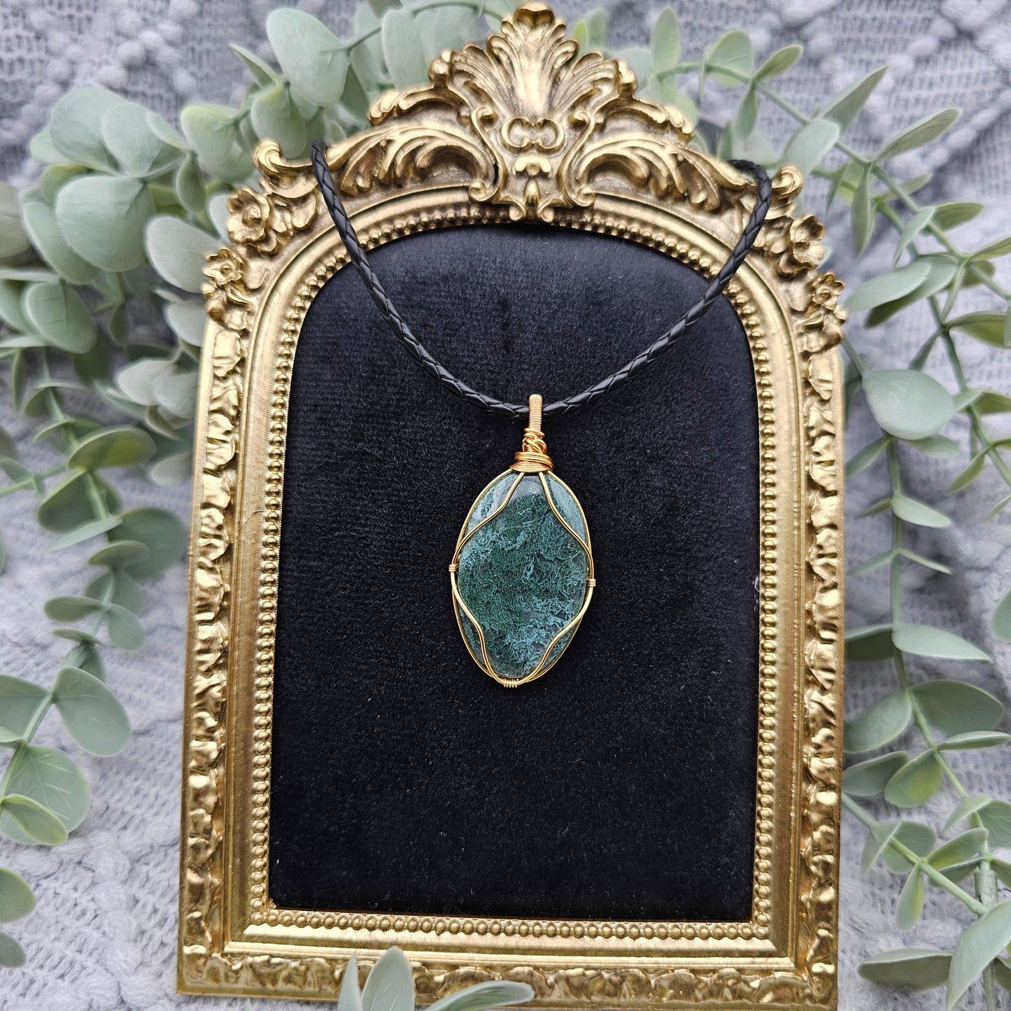 Moosachat Anhänger | Schmuckdraht | Edelstein Halskette