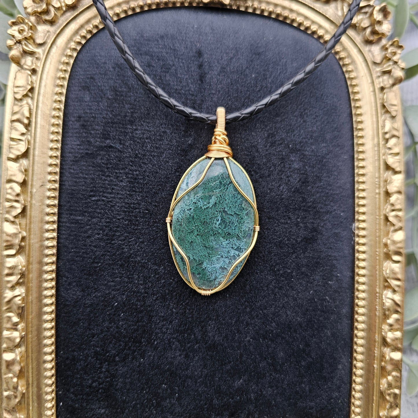 Moosachat Anhänger | Schmuckdraht | Edelstein Halskette