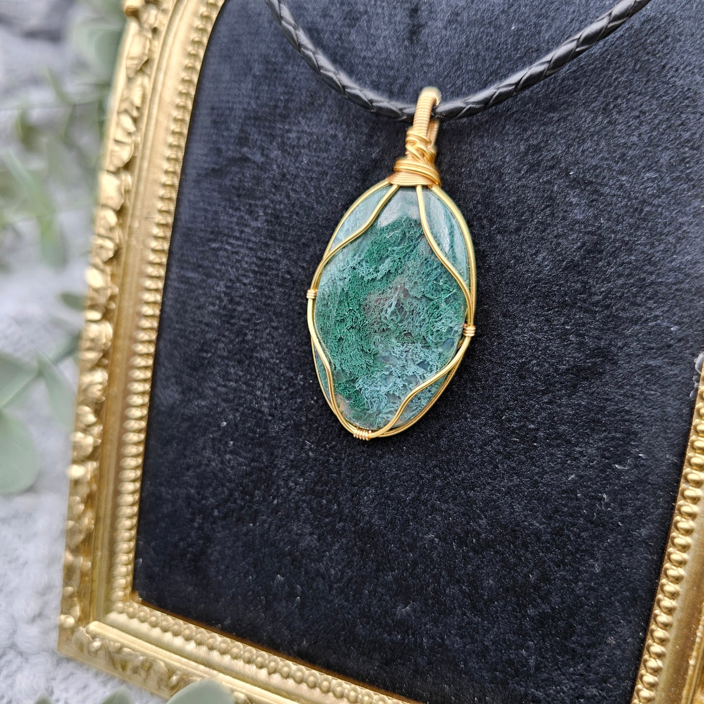 Moosachat Anhänger | Schmuckdraht | Edelstein Halskette