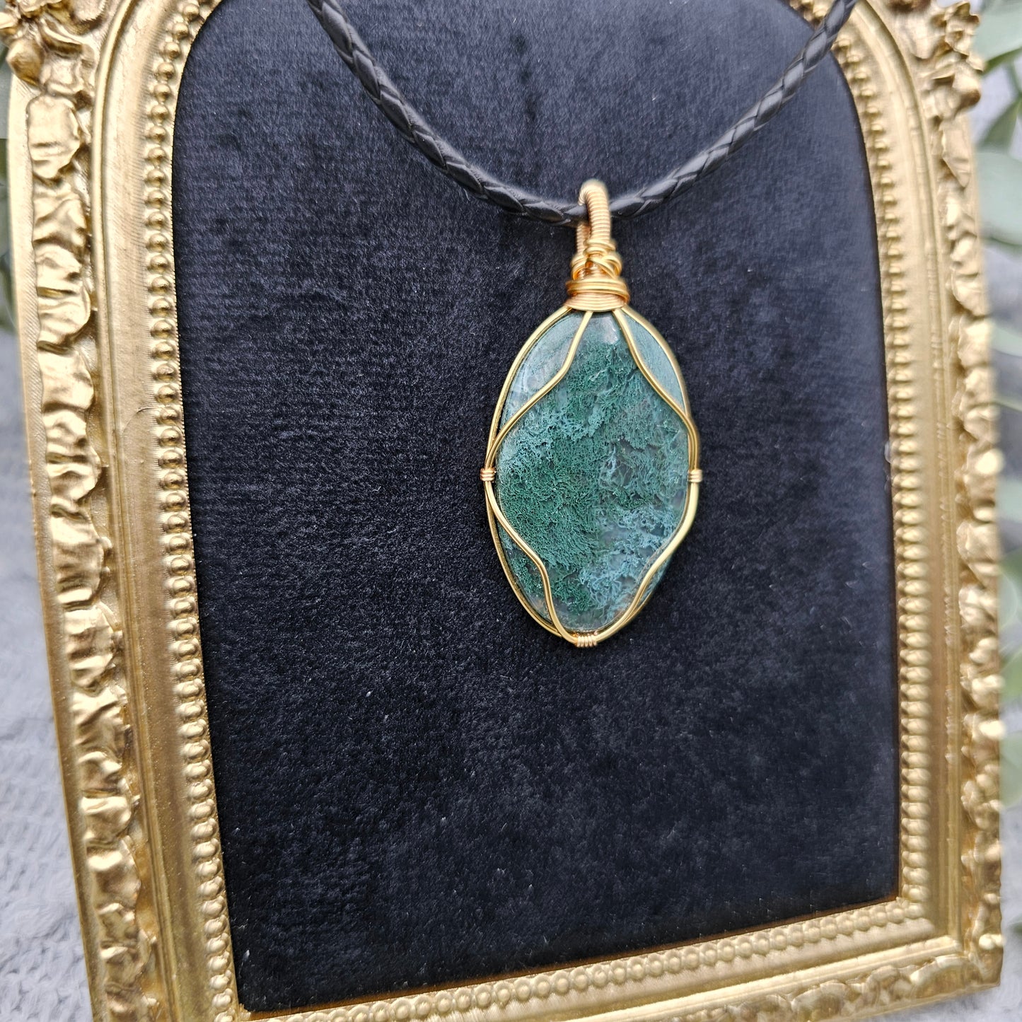 Moosachat Anhänger | Schmuckdraht | Edelstein Halskette