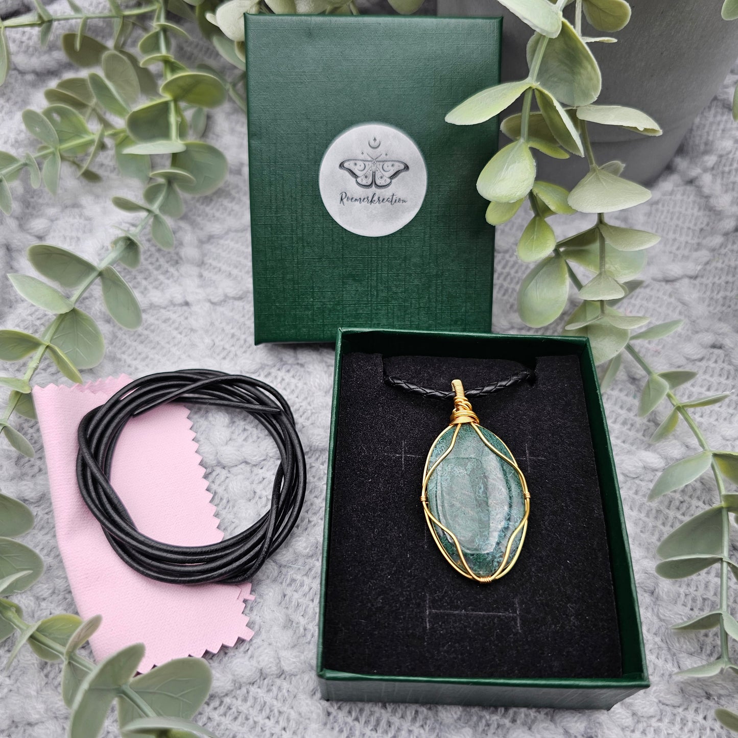 Moosachat Anhänger | Schmuckdraht | Edelstein Halskette