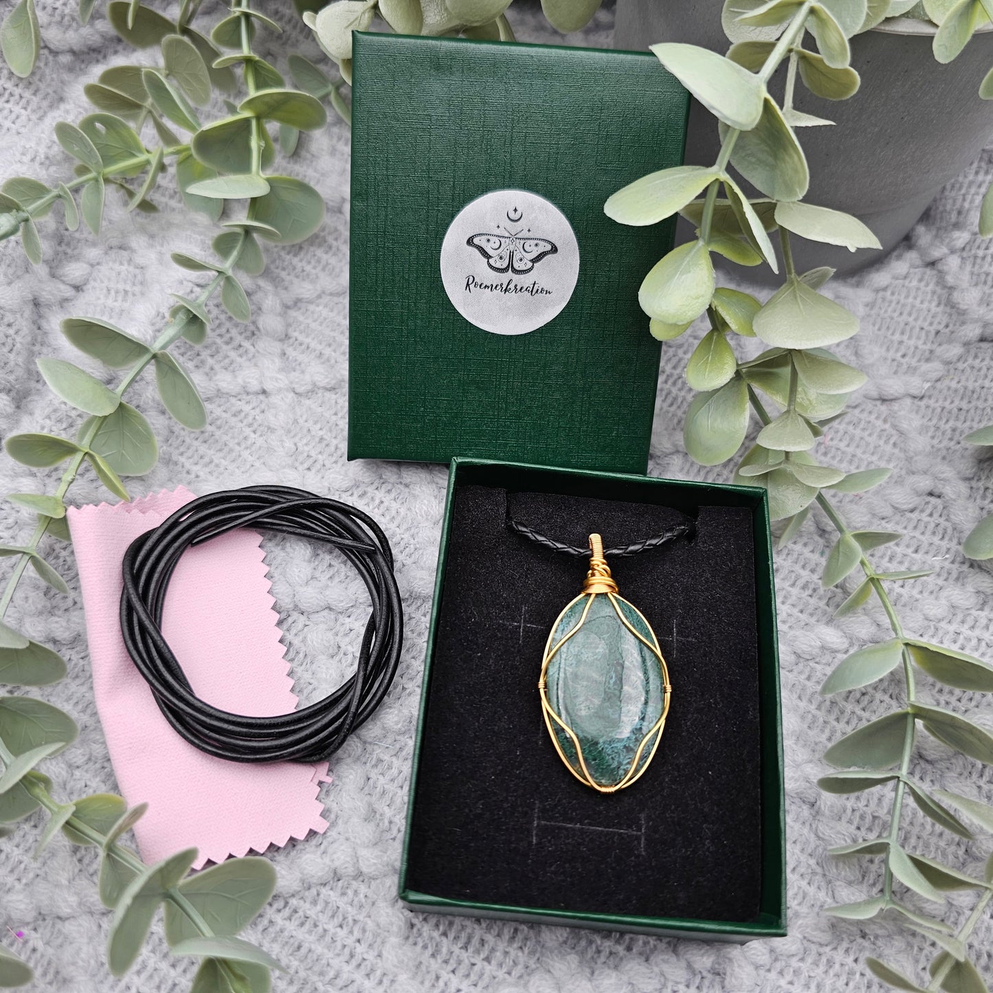 Moosachat Anhänger | Schmuckdraht | Edelstein Halskette