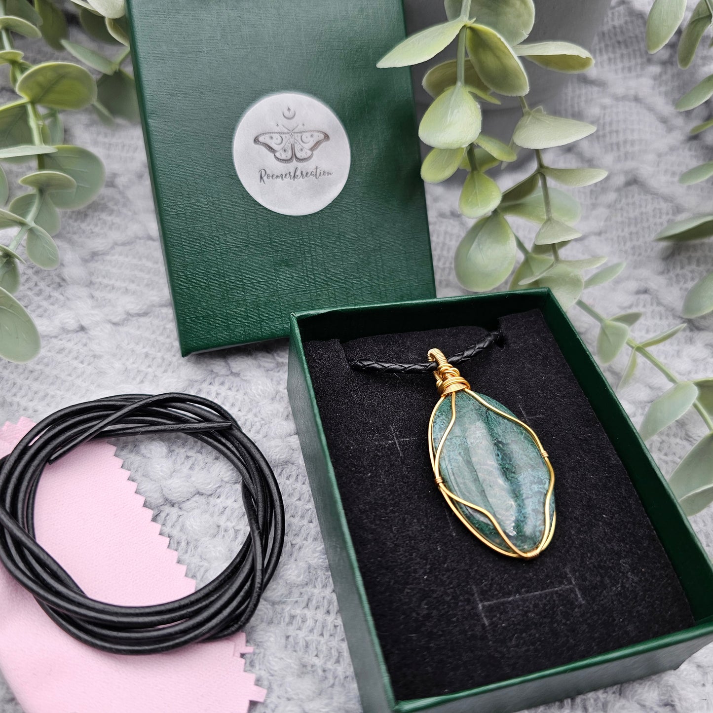 Moosachat Anhänger | Schmuckdraht | Edelstein Halskette