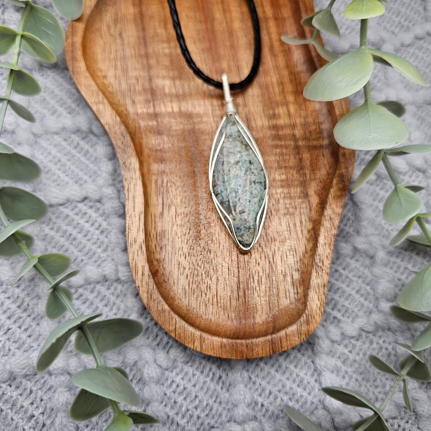 Moosachat Anhänger | Schmuckdraht | Edelstein Halskette