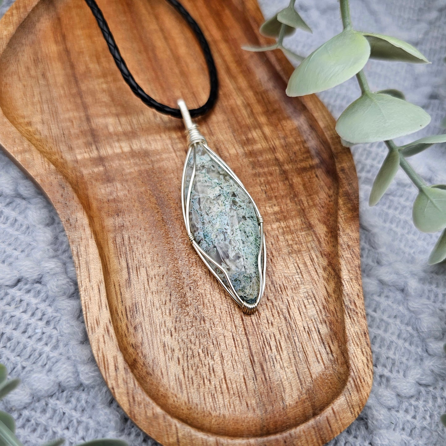 Moosachat Anhänger | Schmuckdraht | Edelstein Halskette