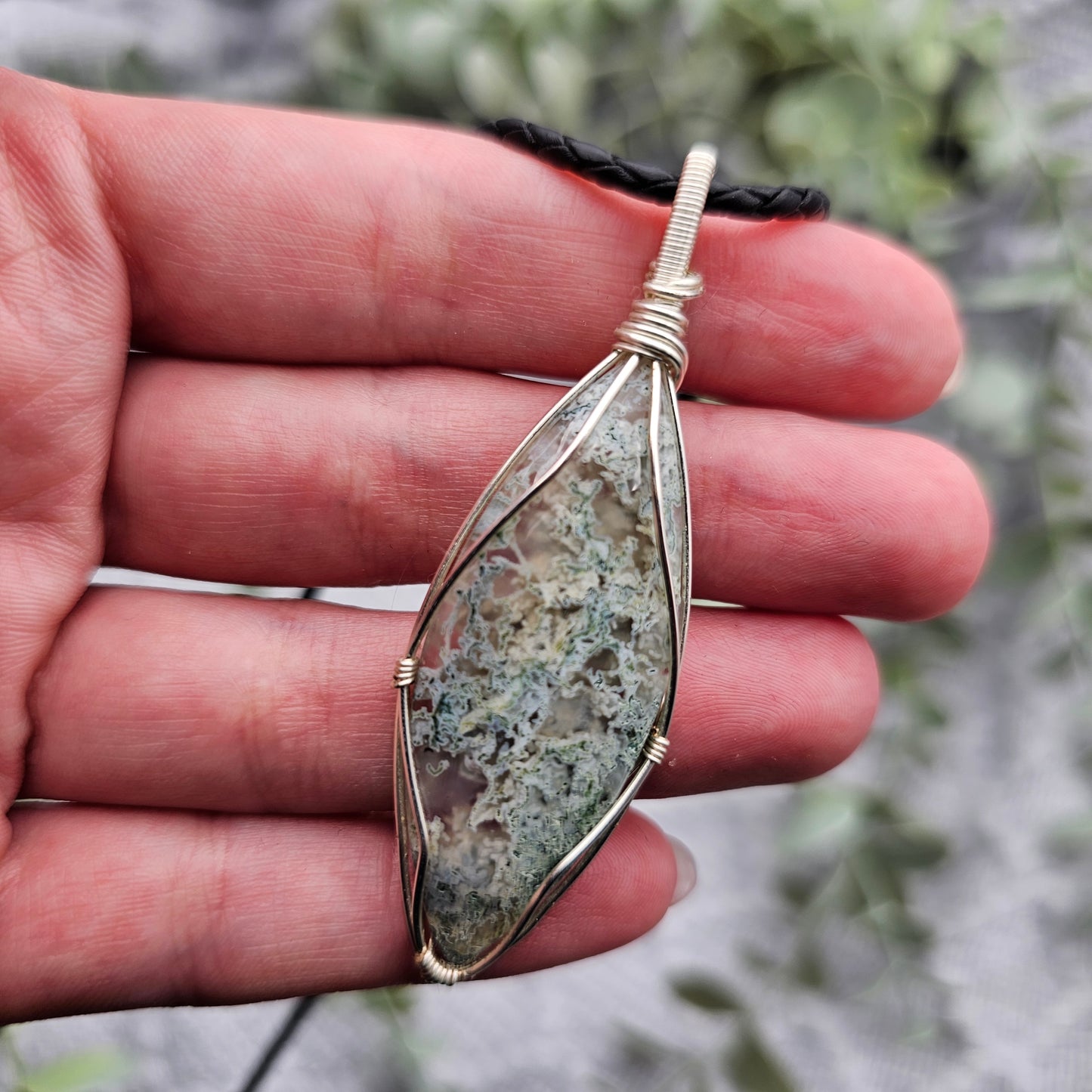 Moosachat Anhänger | Schmuckdraht | Edelstein Halskette