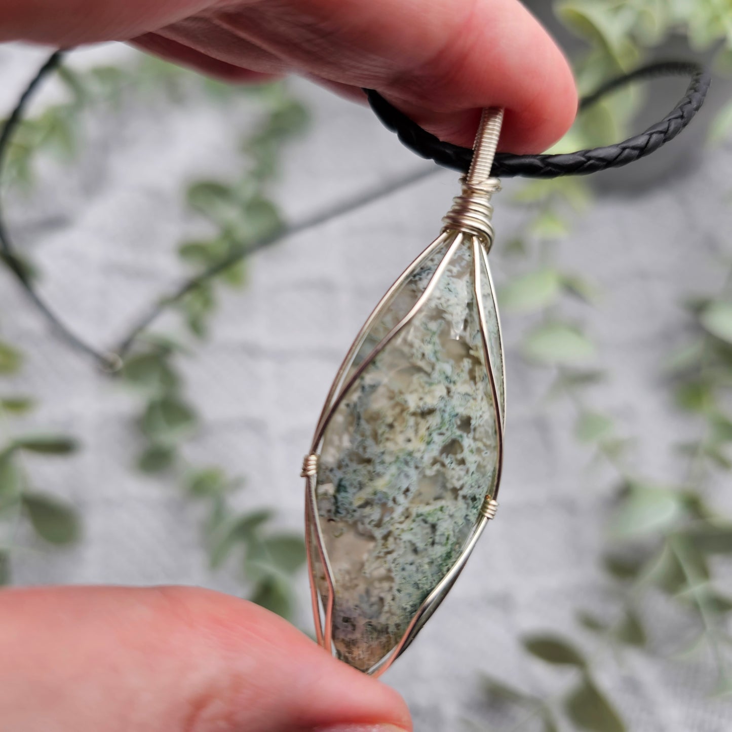 Moosachat Anhänger | Schmuckdraht | Edelstein Halskette