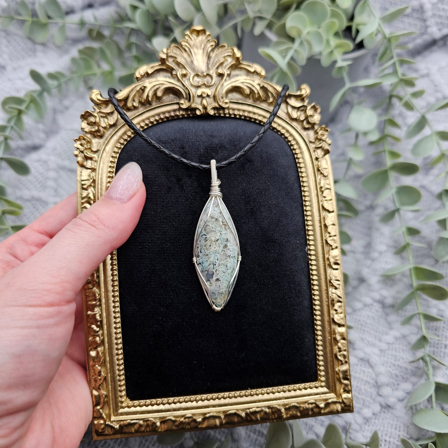 Moosachat Anhänger | Schmuckdraht | Edelstein Halskette