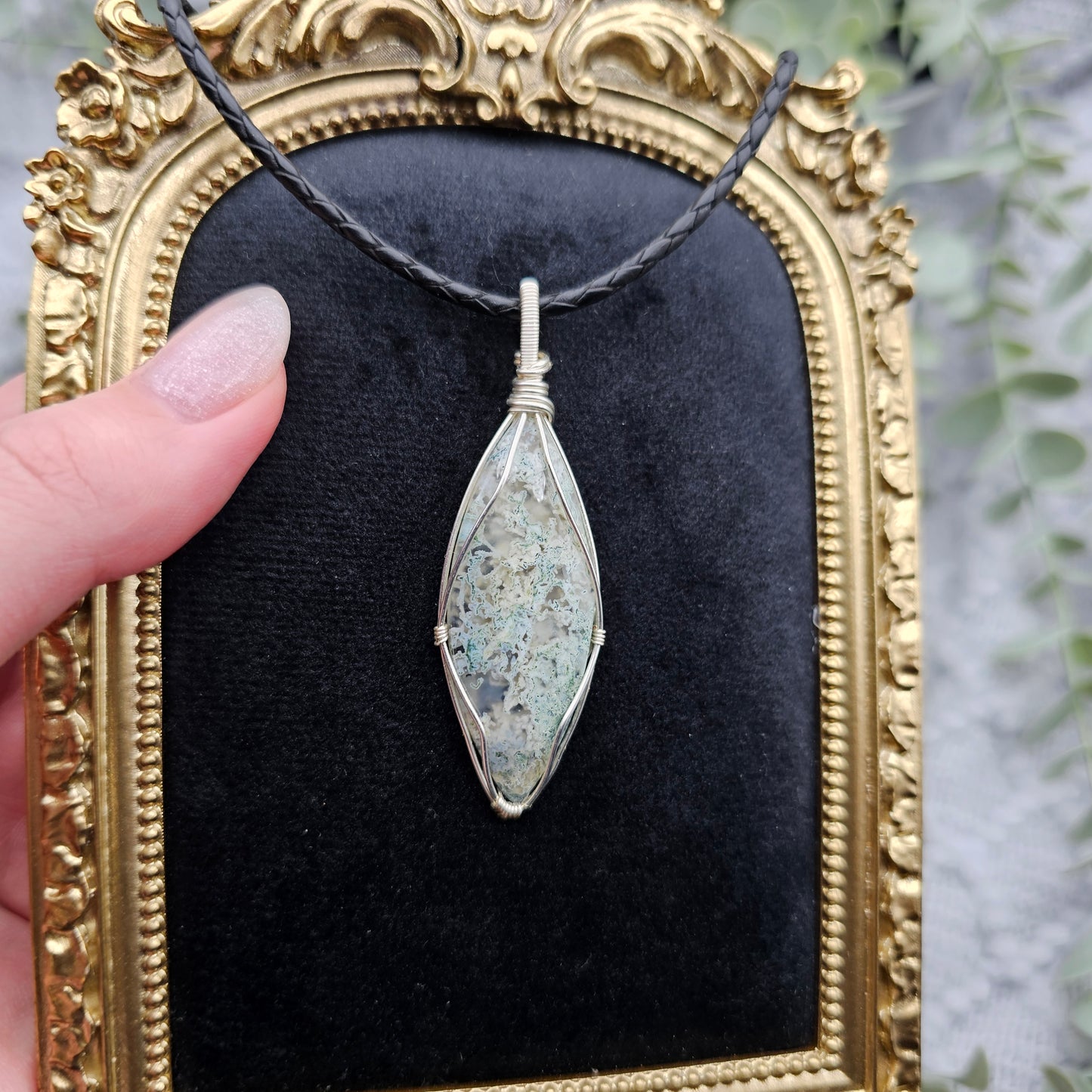 Moosachat Anhänger | Schmuckdraht | Edelstein Halskette