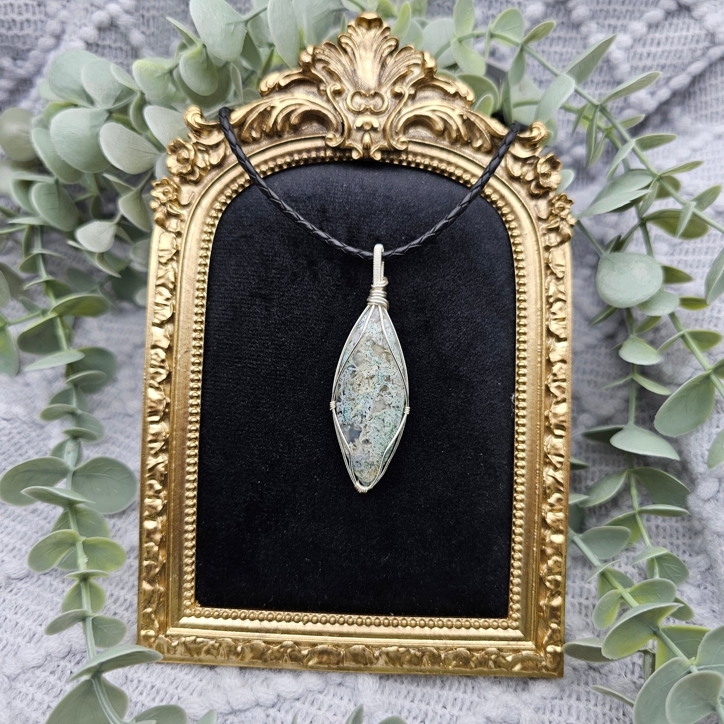 Moosachat Anhänger | Schmuckdraht | Edelstein Halskette