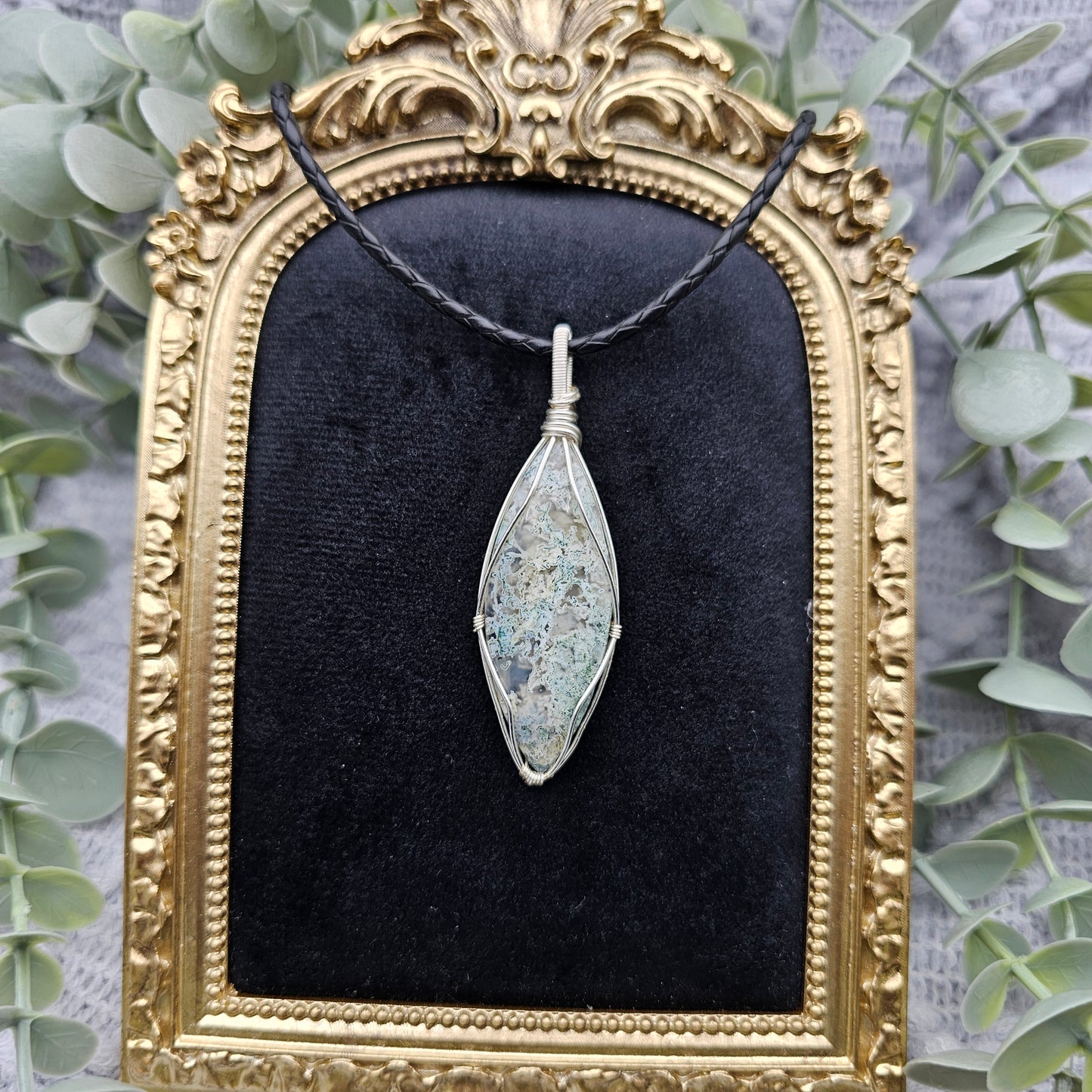 Moosachat Anhänger | Schmuckdraht | Edelstein Halskette