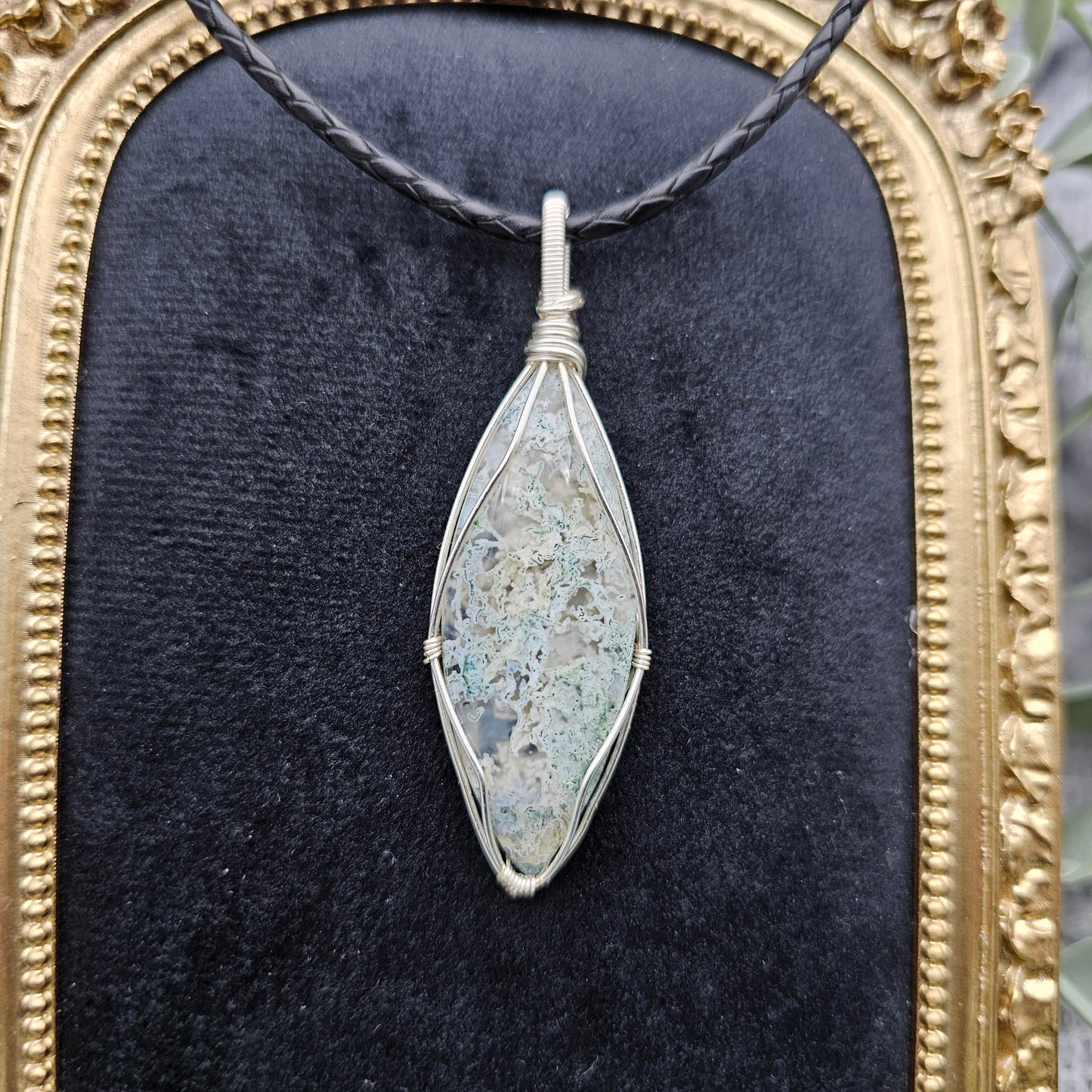 Moosachat Anhänger | Schmuckdraht | Edelstein Halskette