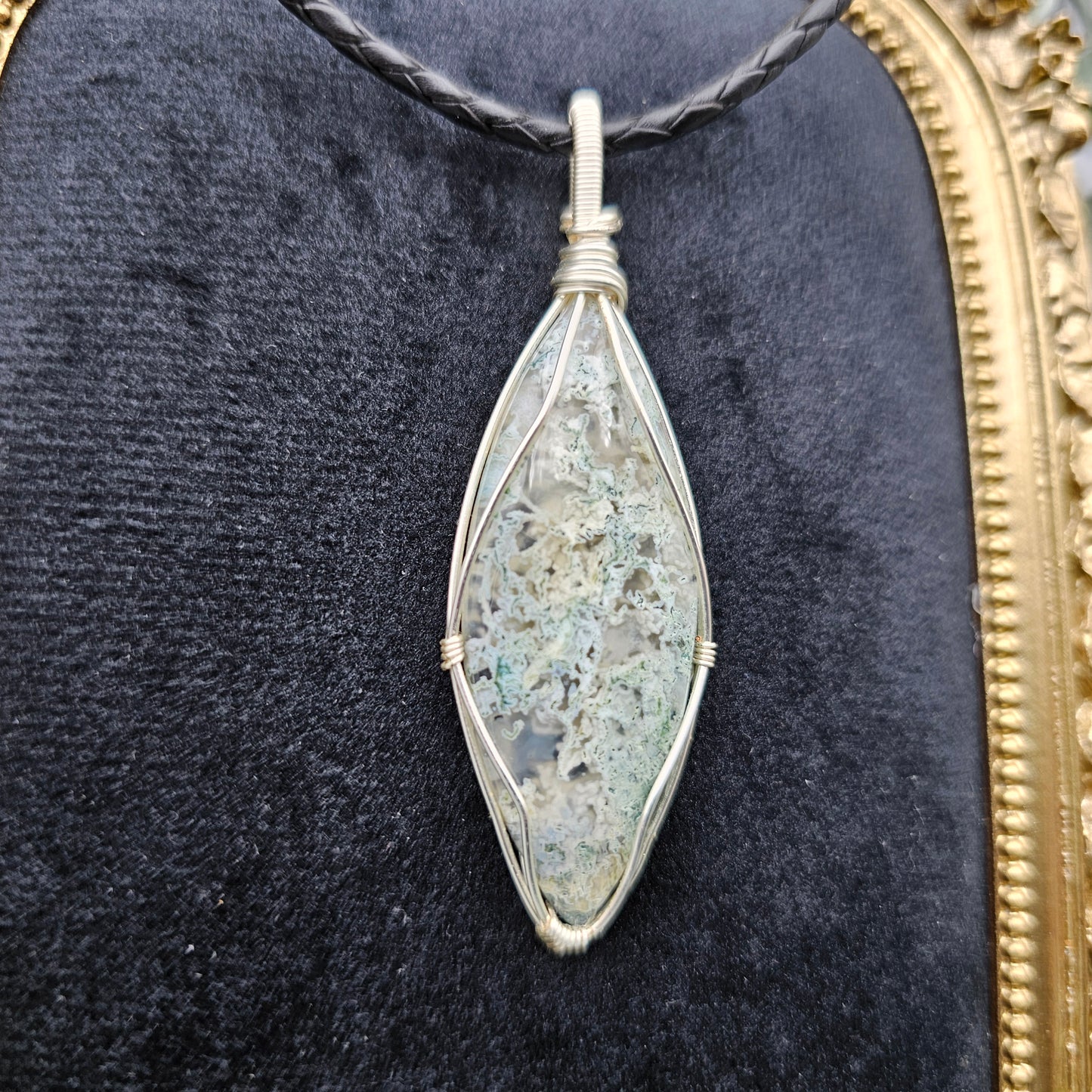 Moosachat Anhänger | Schmuckdraht | Edelstein Halskette